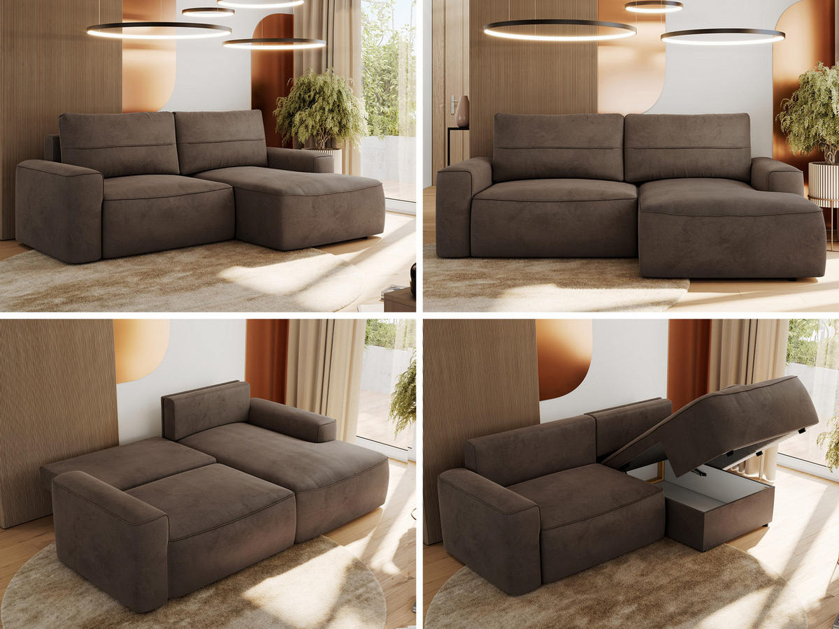 ECKSOFA BELLUNO L Braun Velvet - Rechts - Schwarz/Braun, Textil (233/144cm) - MKS