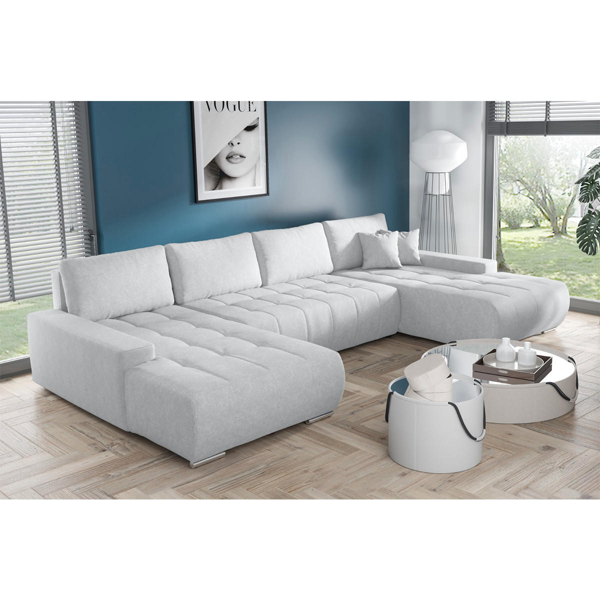 PANORAMASOFA Jonas 5 Sitzplätze Grau - Grau, Holzwerkstoff (350/85/185cm) - Petits-meubles