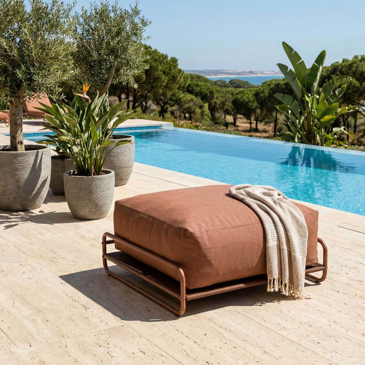 GARTENHOCKER mit Gestell, terrakottafarbenem - Braun, Textil (97/42/97cm) - Oviala