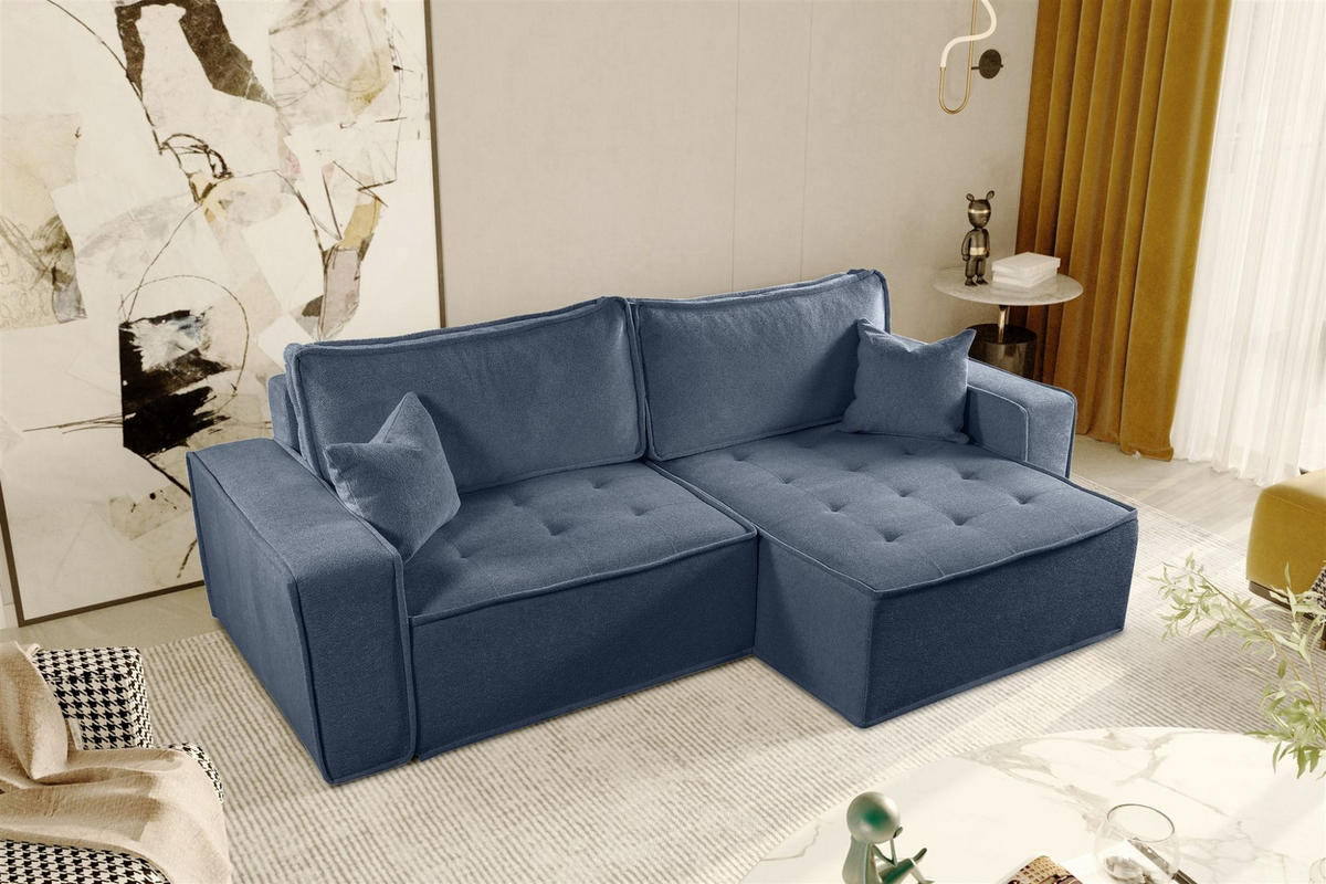 ECKSOFA Schlafsofa Flosi In Raven - Blau, Holzwerkstoff/Textil (248/140cm) - Fun Möbel