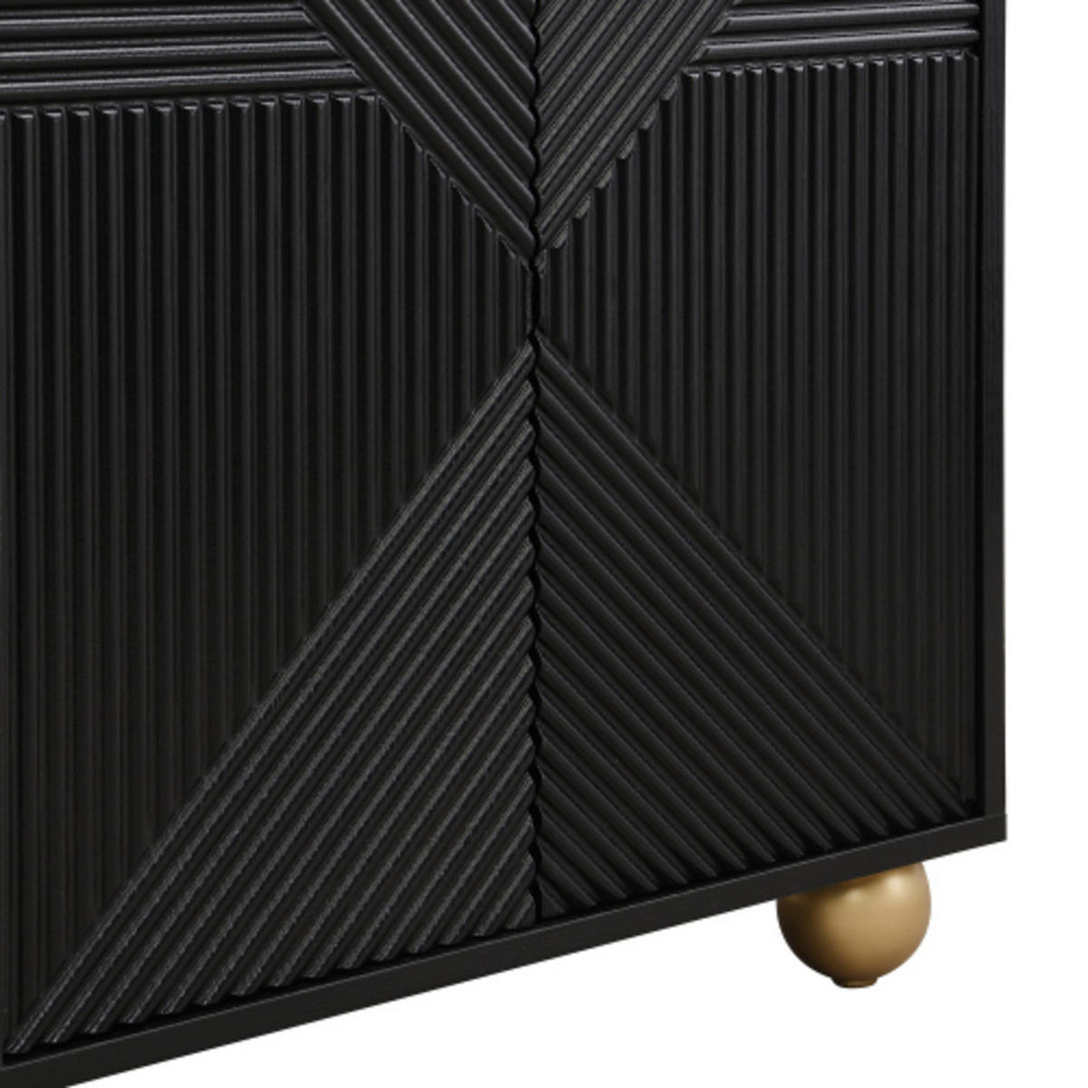 SIDEBOARD mit gravierten Türen und Golddekorelementen schwarz 120×35×71,5 cm aus MDF - Schwarz, Holzwerkstoff (120/71.5/35cm) - Luhomfu