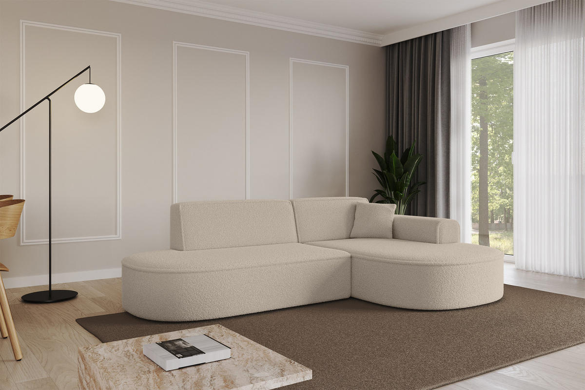 ECKSOFA Ottomane Rechts MARI-L1 - 243x171x79 cm Dunkelbeige Bouclé - Hellbraun/Schwarz, Holzwerkstoff/Kunststoff (171/243cm) - ALTDECOR