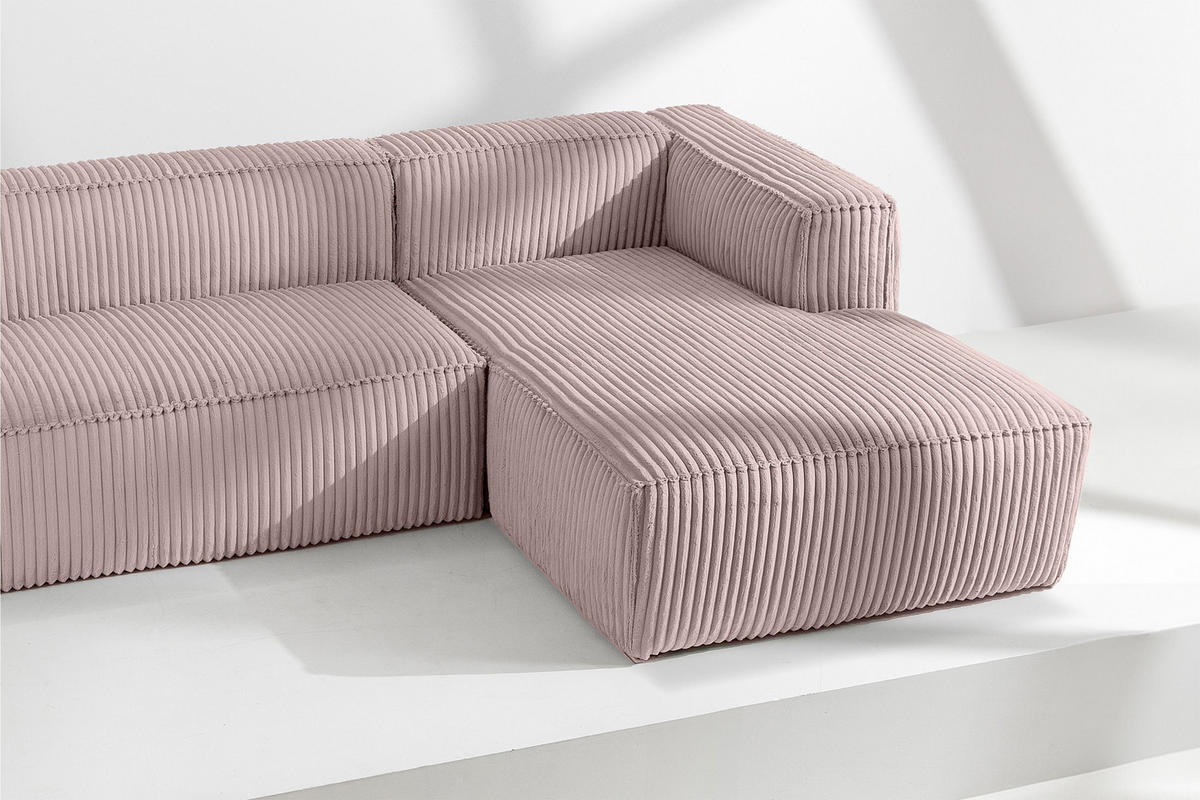 ECKSOFA-RECHTS FEROX Modern, Cord-Stoff, rosa - Pink, Textil (305/175cm) - KONSIMO®