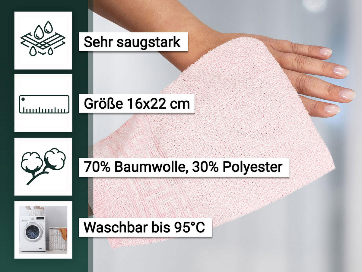 WASCHHANDSCHUH, 20er-Set, 16x22 cm, 70% Baumwolle, 30% Polyester, Rosa - Rosa, Textil (16/22cm) - Zollner