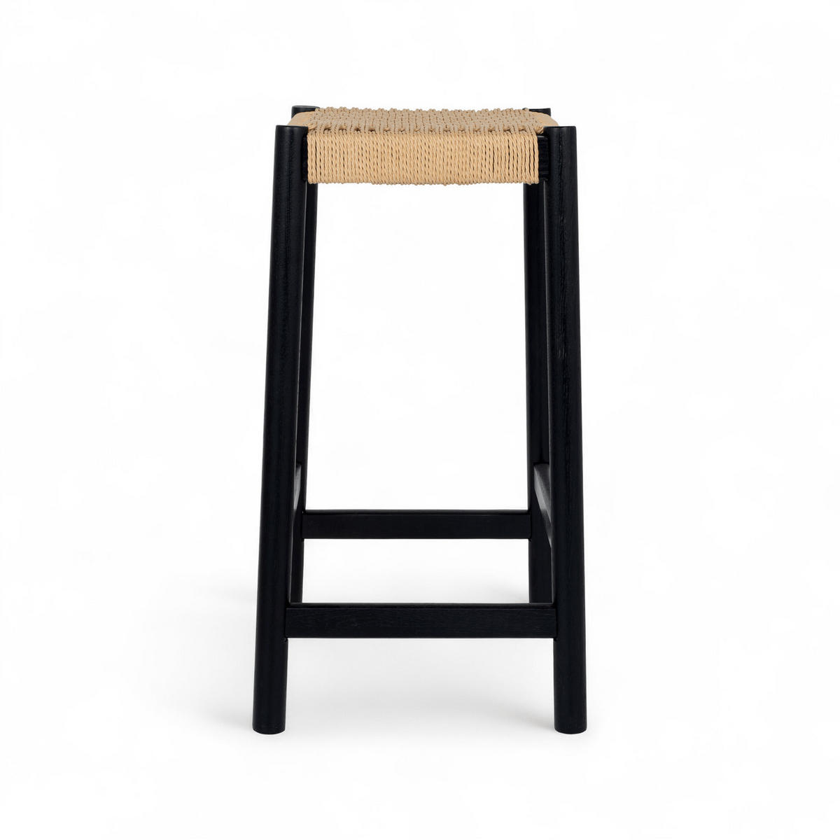BARHOCKER-SET 3 Stück in Rattan / Eiche Schwarz - Beige/Schwarz, Holz/Papier (44/66/37cm) - Furnhouse