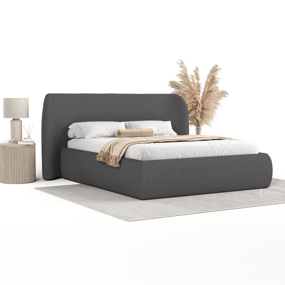 POLSTERBETT Bellano mit Stauraum 160/200 cm Anthrazit im Megan Stoff - Anthrazit/Schwarz, Holz/Holzwerkstoff (160/200cm) - AltaBeds