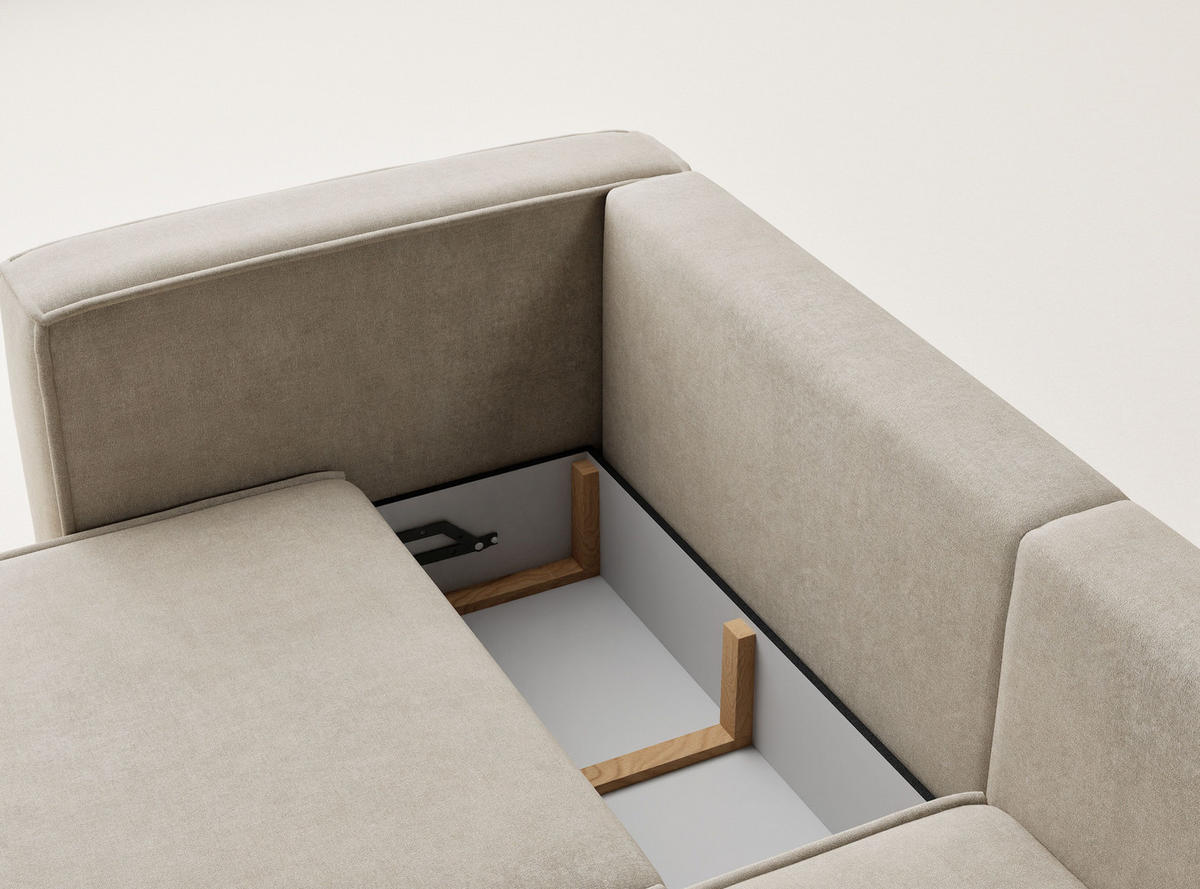 ECKSOFA MIT SCHLAFFUNKTION Velto Beige Webstoff - Beige/Schwarz, Holz/Holzwerkstoff (250/152cm) - Maison de Reve