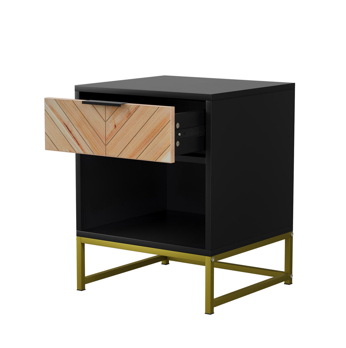 NACHTTISCH aus MDF mit Schublade & offenem Fach, 39,8/42,9/55,1 cm, Schwarz/Natur - Schwarz, Holzwerkstoff (39.8/55.1/42.9cm) - Redom