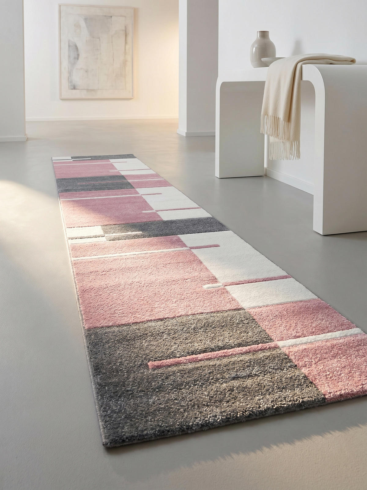 KURZFLORTEPPICH LATEMAR, kariert, Rosa, 80 x 300 cm - Rosa, Textil (80/300cm) - KADIMA DESIGN