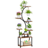 PFLANZENREGAL 8-stufig Baumdesign mit LED & Rollen - Braun, Metall (50/155/26cm) - Kaket