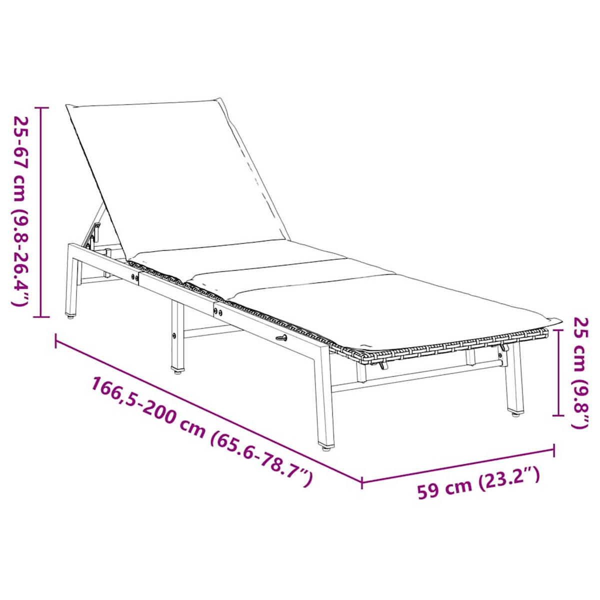 SONNENLIEGE Mit Auflage Hellgrau Poly Rattan - Grau, Kunststoff (59/67/200cm) - vidaXL