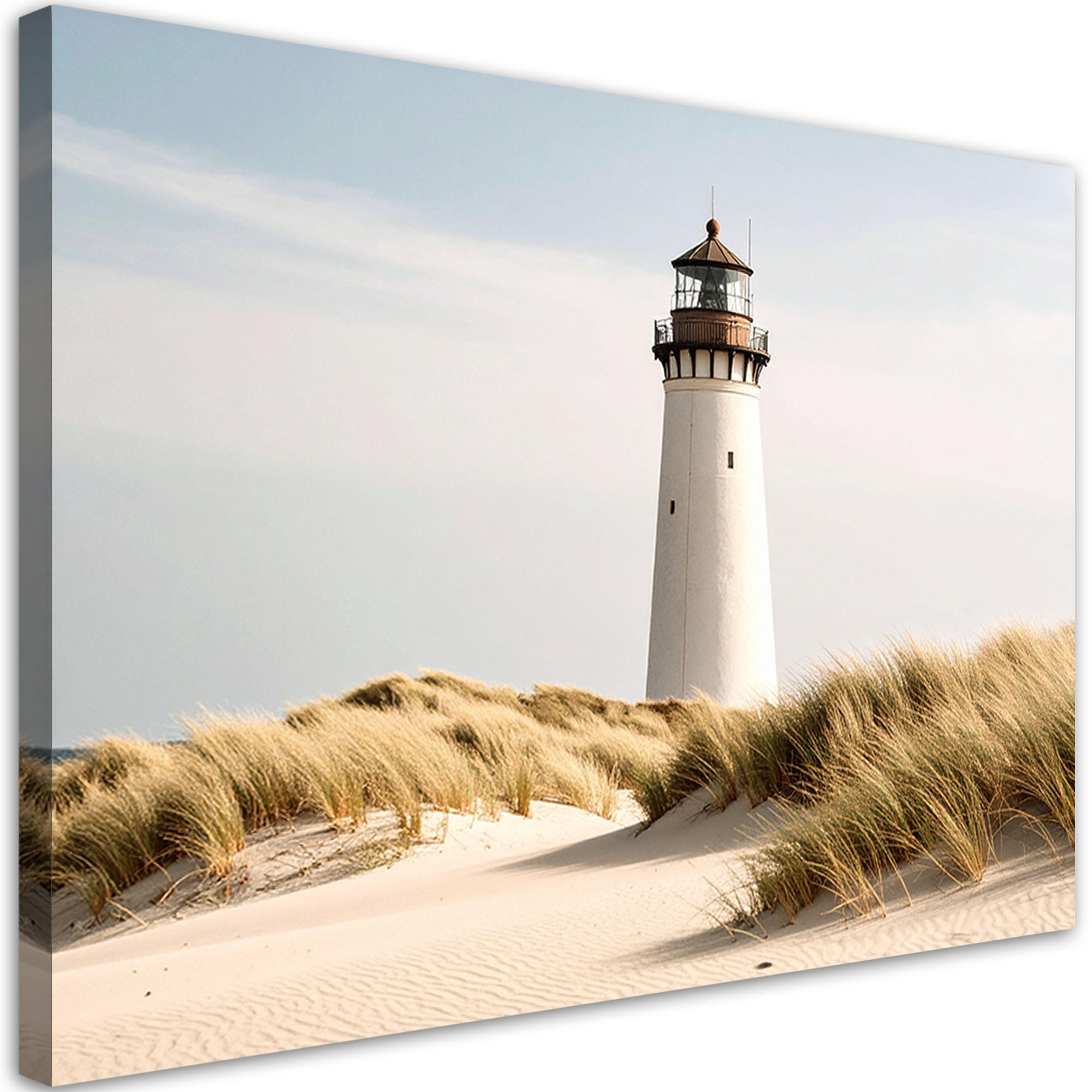 LEINWANDBILD Leuchtturm Meer Pflanzen Dünen 100x70cm - Beige, Textil (100/70cm) - Feeby