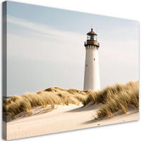 LEINWANDBILD Leuchtturm Meer Pflanzen Dünen 100x70cm - Beige, Textil (100/70cm) - Feeby