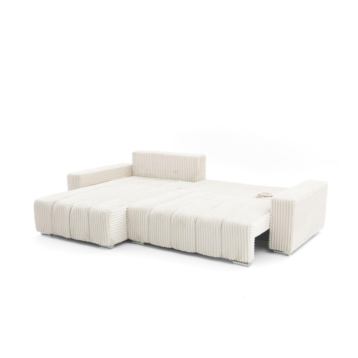 ECKSOFA PIANO L Links mit Schlaffunktion 137x234 Cord Creme - Silberfarben/Creme, Holz/Textil (278/178cm) - Muffo