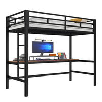 HOCHBETT 90x200cm Schwarz Metall Schreibtisch USB Steckdose EN747 - Schwarz, Metall (90/200cm) - FLIEKS