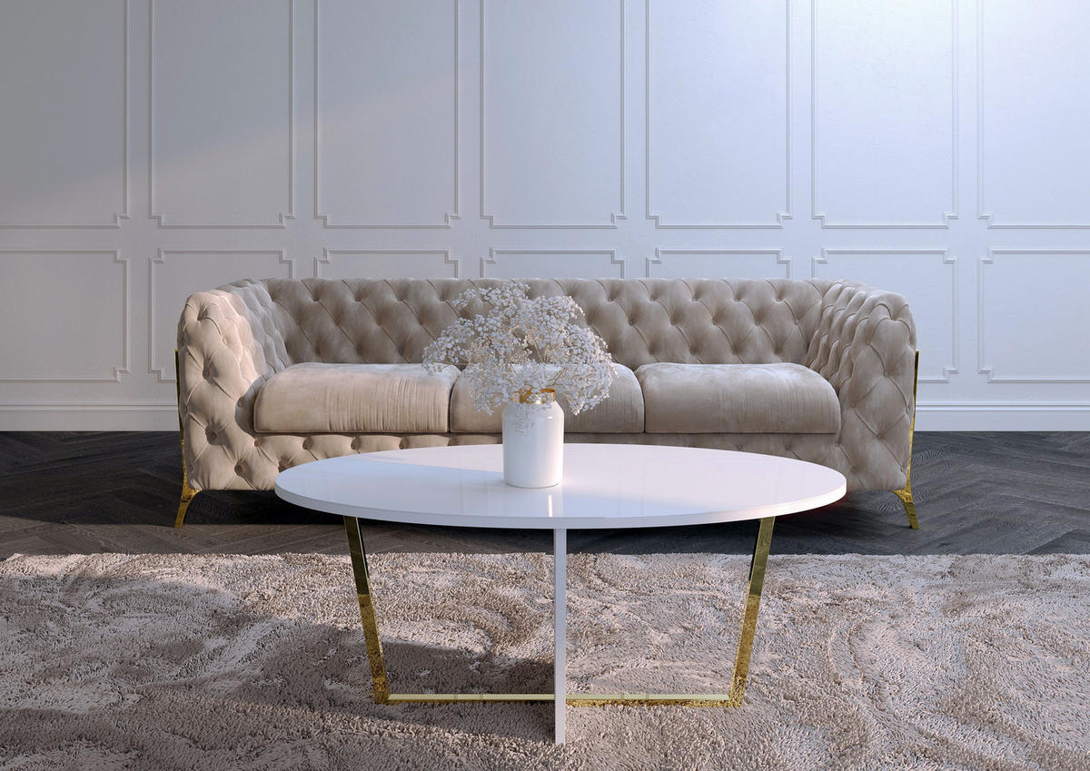 COUCHTISCH Rocket Weiß, Goldene Metallgestell, Hochglanz - Goldfarben/Weiß, Glas/Holzwerkstoff (60/110/45.5cm) - Dancan