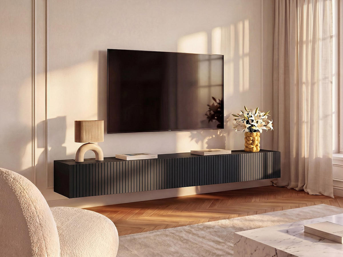 TV-HÄNGESCHRANK - 200 cm x 32 cm - holz - schwarz Dantay - Schwarz, Holz (200/25/32cm) - Vente-Unique