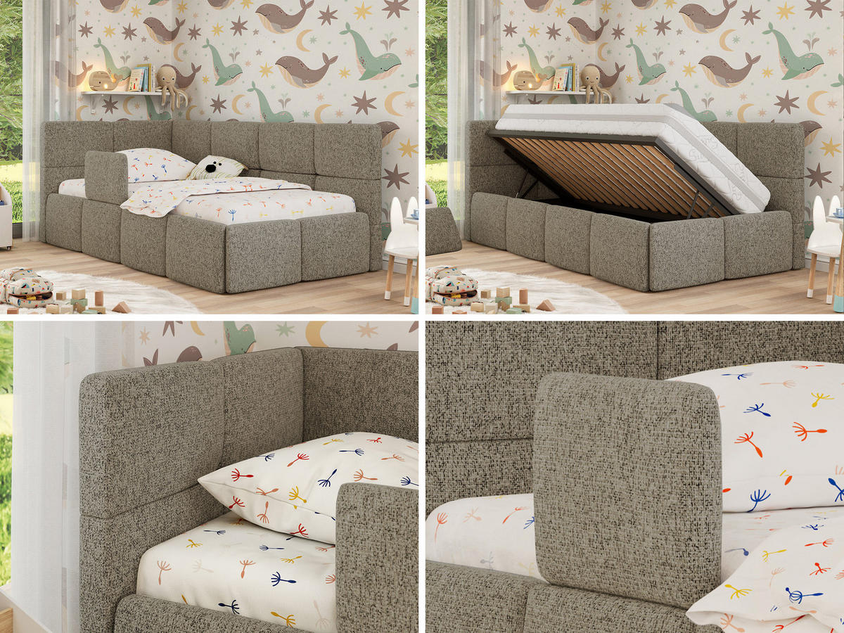 DĚTSKÁ POSTEL ARVO ALTA 90/200 - Světle hnědý Strukturovaná látka - Vlevo - světle hnědá, textil (90/200cm) - MKS