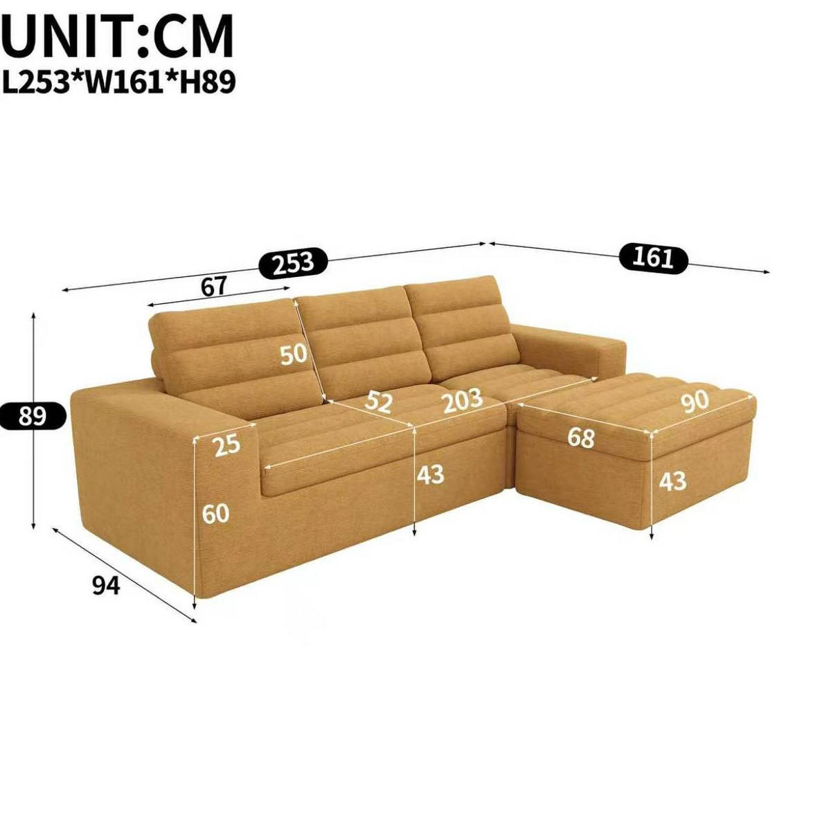SOFA Modulares Ecksofa mit Hocker 253 x 161 x 89 cm Orange - Orange, Kunststoff (161/253cm) - Meubliv