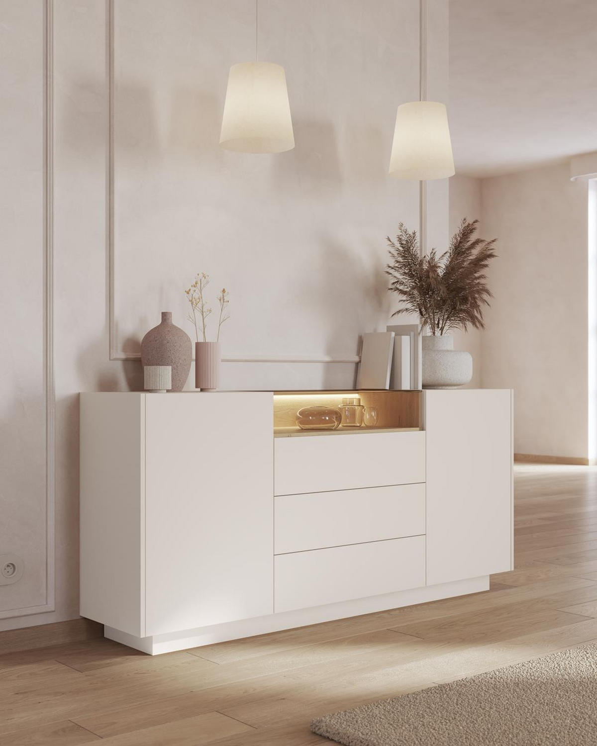 KOMMODE Kiro Beige, mit Schubladen und LED - Beige, Holzwerkstoff (176/83/40cm) - Bettso