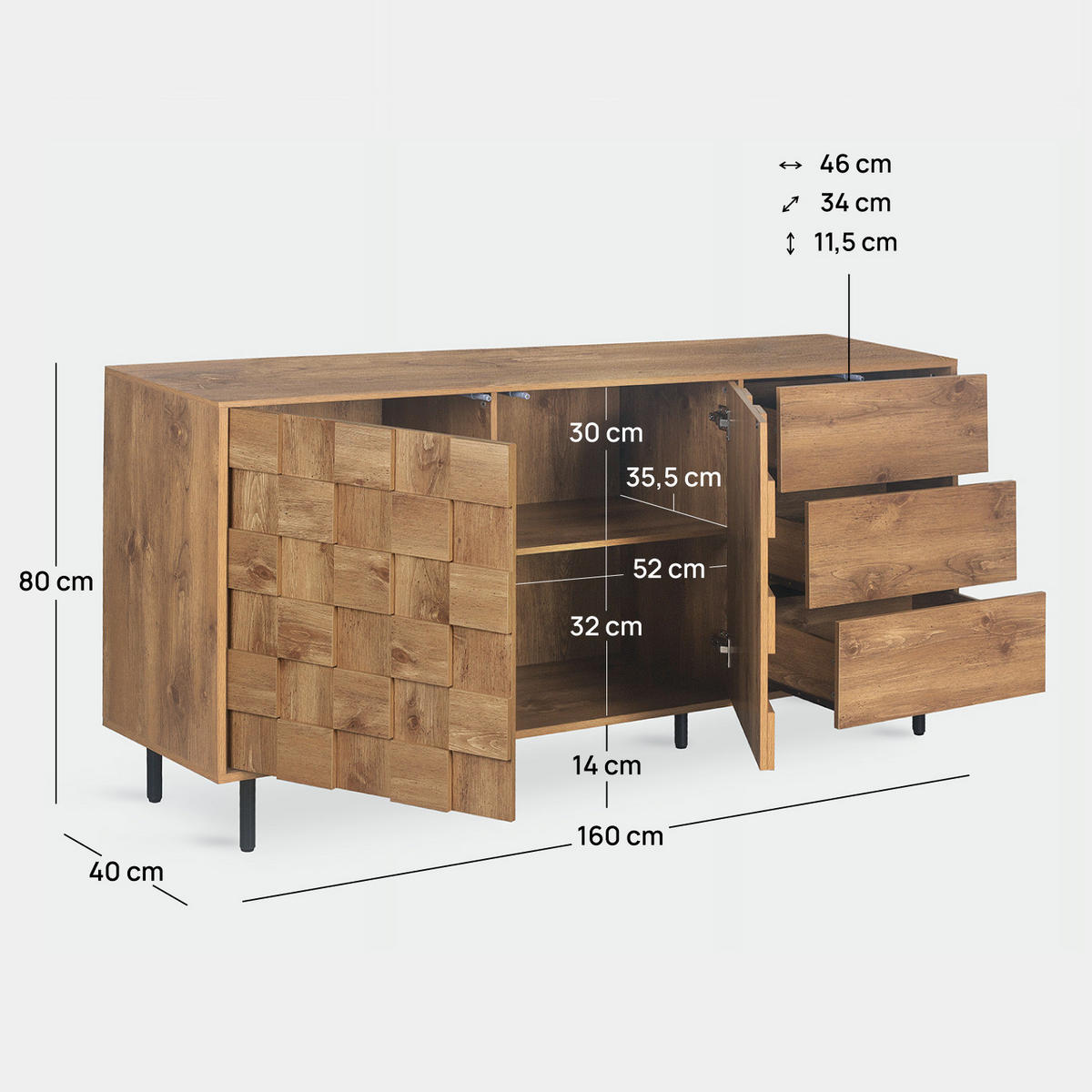SIDEBOARD GROSSES Ivar Natürlich 160 cm x 80 cm - Naturfarben, Holzwerkstoff (160/80/40cm) - Klast Home