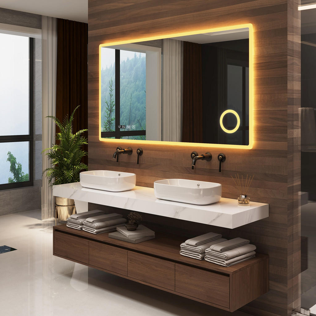 Thumbnail - pro.tec Badezimmerspiegel, Weiß, Glas, Metall, Rechteckig, 100x70x3 cm, Badezimmer, Badezimmerspiegel, Badspiegel