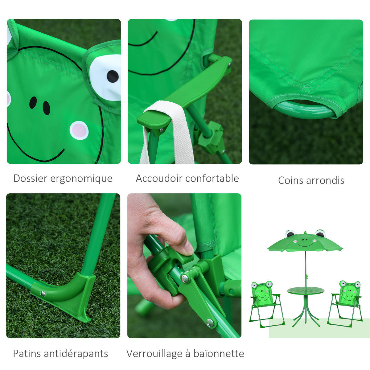 KINDERSITZGRUPPE DE-17546 Frosch-Design mit Sonnenschirm Grün - Grün, Metall (50/46/50cm) - ComfortXL