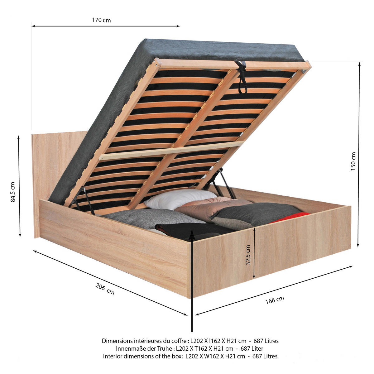 BETTKASTEN MADRID mit Lattenrost/ Bett 160x200 - Eiche gebleicht Dekor - Eichefarben, Holz/Holzwerkstoff (160/200cm) - Weber Industries