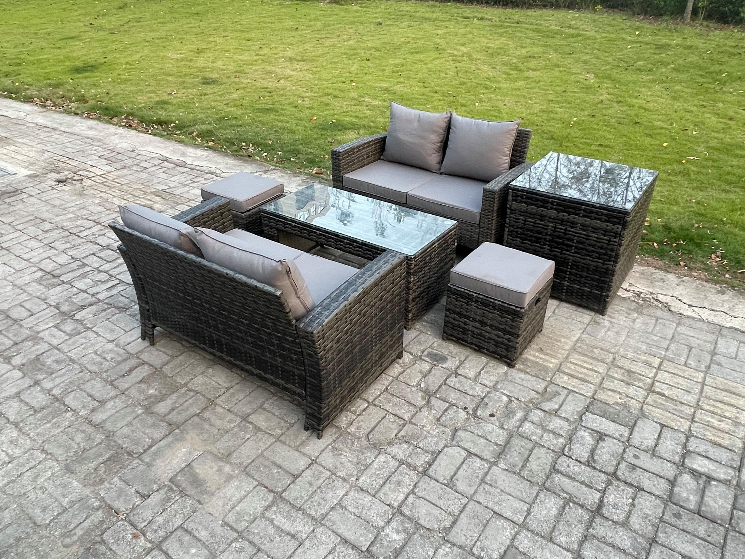 GARTENSOFA Hohe Rückenlehne Polyrattan Dunkelgrau 6-Sitzer - Dunkelgrau, Metall - Fimous