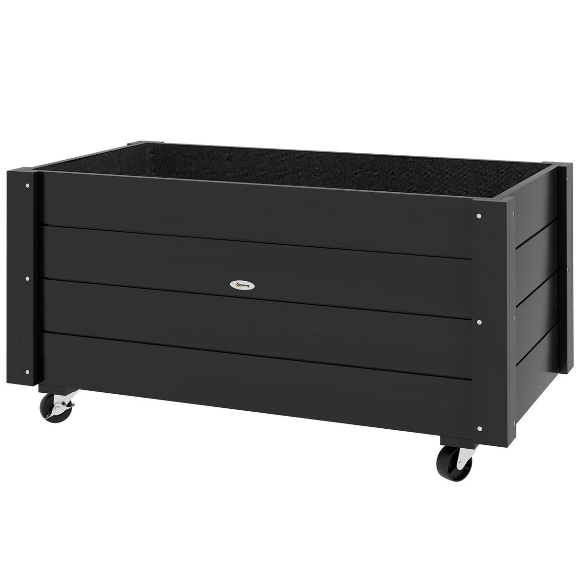 PFLANZKÜBEL, Mit Abflussloch & Rollen, Tannenholz, 89x48x47cm, Schwarz - Multicolor, Kunststoff (89/47/48cm) - FORIOUS