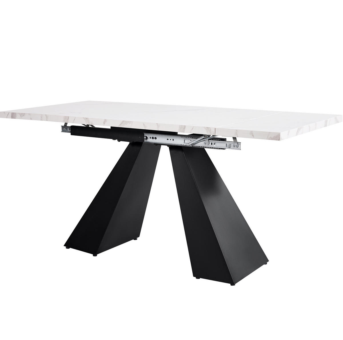 AUSZIEHBARER Esstisch, MDF in Marmoroptik mit Metallgestell, 99-159/74/77 cm, Weiß - Weiß, Holzwerkstoff (159/74/77cm) - Redom