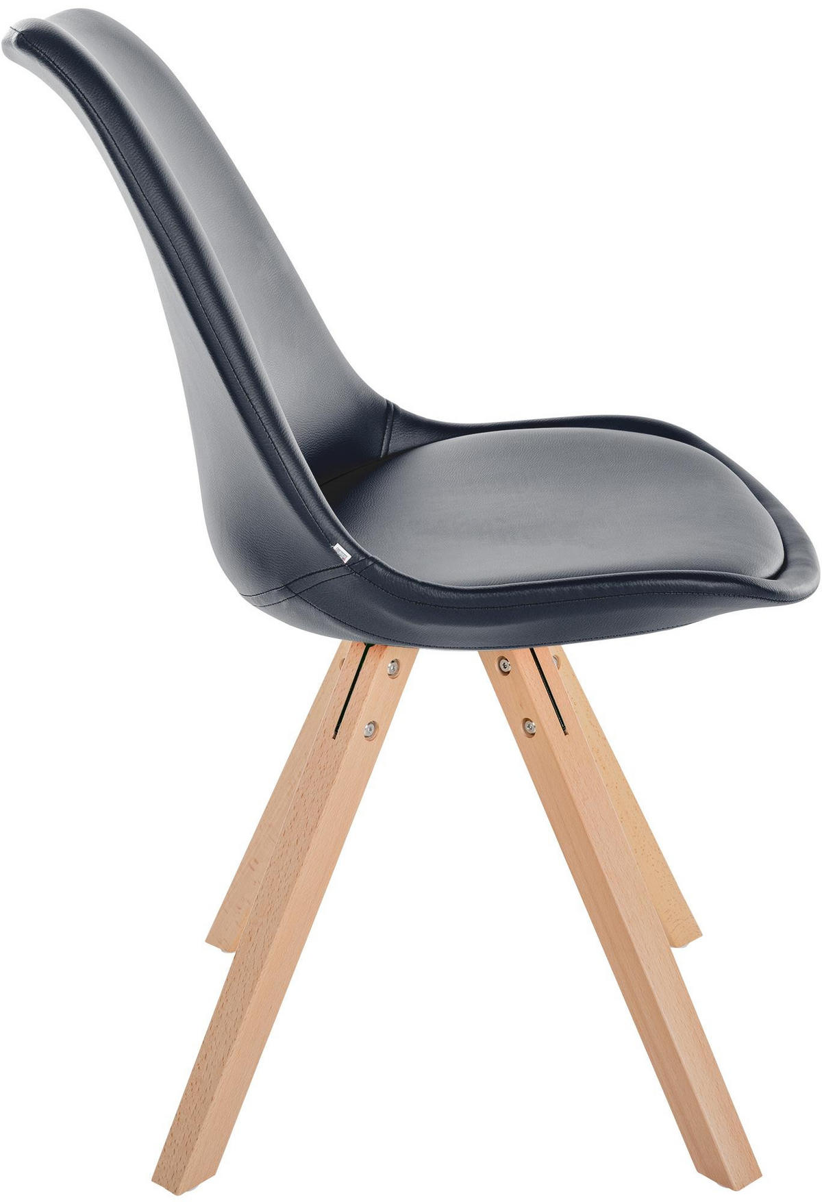 STUHL Lederlook schwarz - Schwarz/Naturfarben, Holz/Textil (48/81/54cm) - CLP