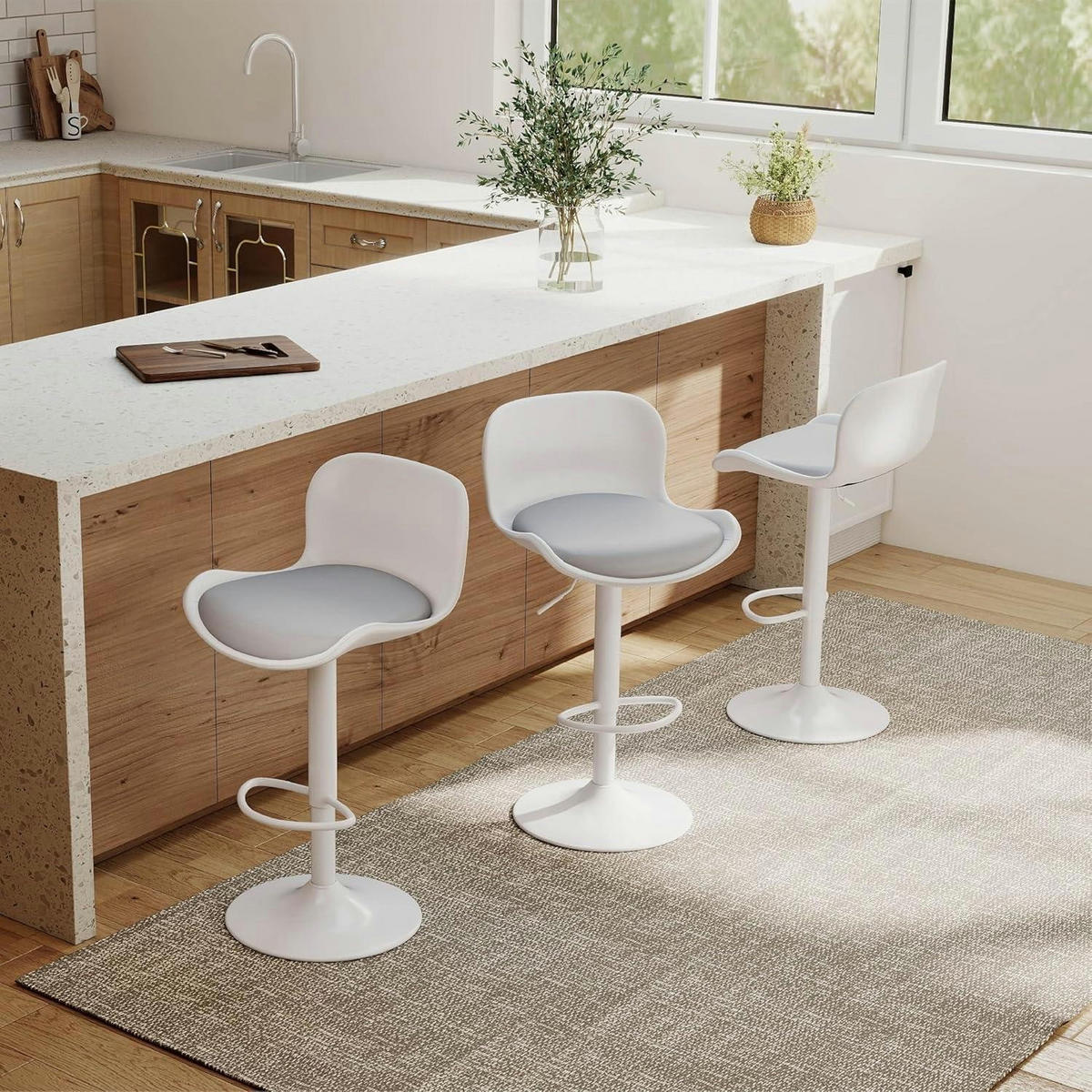 BARHOCKER 4er Set höhenverstellbar in Weiß/Grau - Weiß, Kunststoff (48/97/45cm)