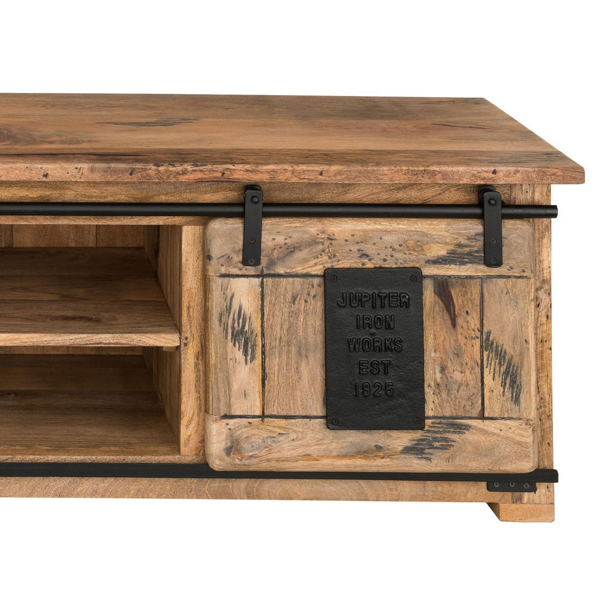 TV-COUCHTISCH Florenz Vintage - 180 cm - Mangoholz - Schwarz/Braun, Holz (180/50/55cm) - bene living