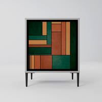 SIDEBOARD EARTHY FIGURES, Grau, 57,5x42x72,5 cm, Schwarze Metallfüße - Multicolor/Schwarz, Holzwerkstoff/Metall (57.5/72.5/42cm) - SpaceRebels