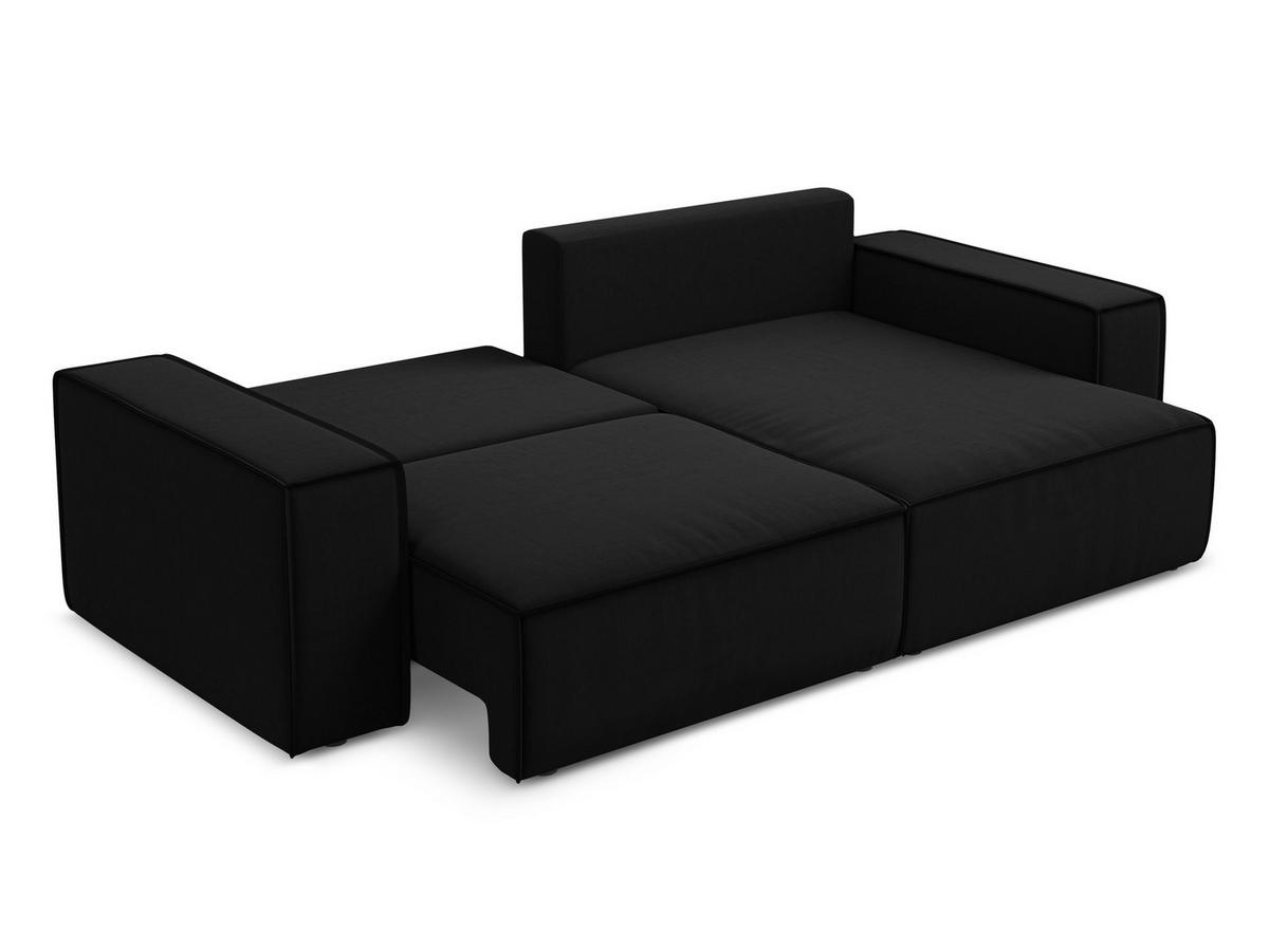ECKSOFA mit Schlaffunktion Samt Stoff Schwarz - Schwarz, Kunststoff/Textil (257/148cm) - Makamii