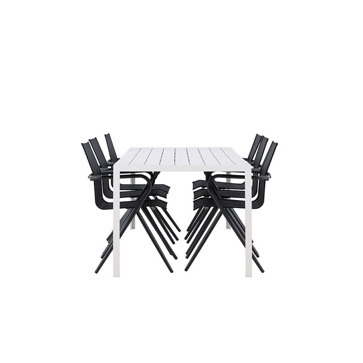 GARTENSET, Break, Tisch Weiß, Stühle Schwarz, Metall / Stoff, 90 x 205 x 75 cm, 7-teilig - Weiß, Metall - ebuy24