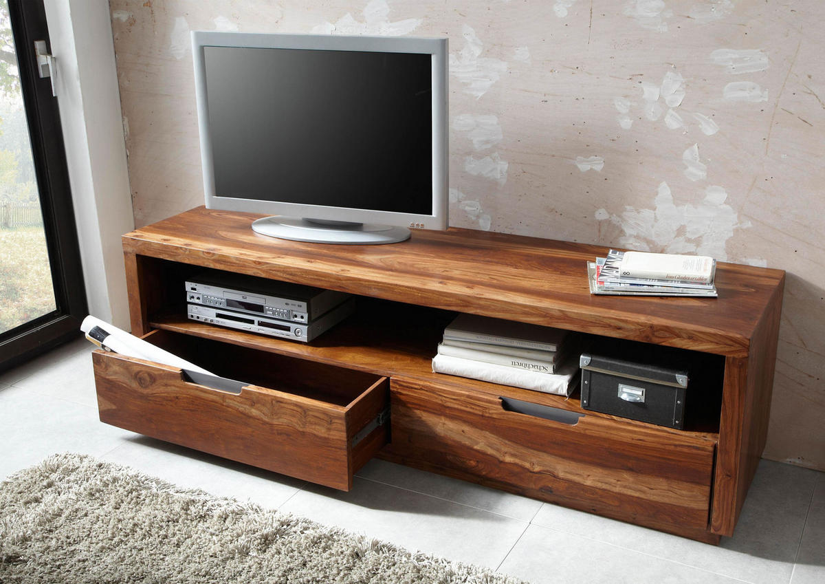 TV-BOARD Sheesham 180x50x55 walnuss lackiert DUKE #114 - Dunkelbraun, Holz (180/55/50cm) - Massivmoebel24