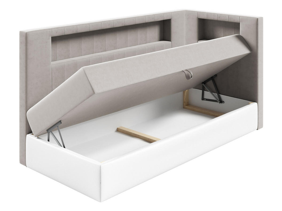 BOXBETT Gold Junior 3, Seite zum Öffnen des Bettkastens: Rechts - Weiß/Braun, Holz (100/200cm) - MIRJAN24