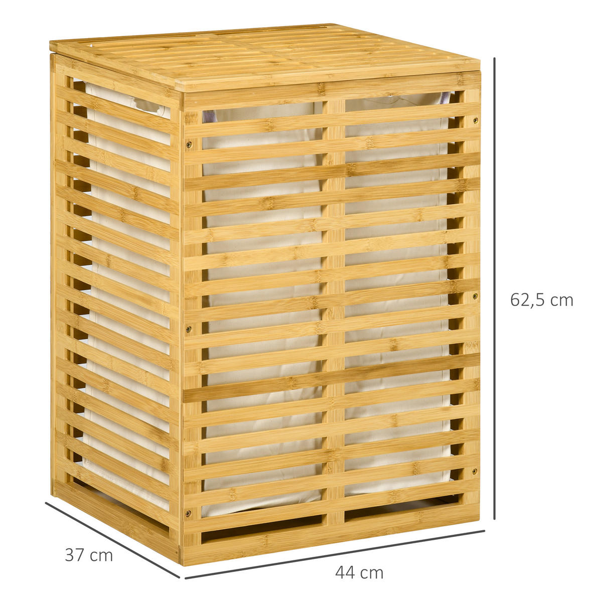 WÄSCHEKORB aus Bambus mit 63 L Wäschesammler, Naturholz - Naturfarben, Holzwerkstoff (44/62.5/37cm) - HOMCOM