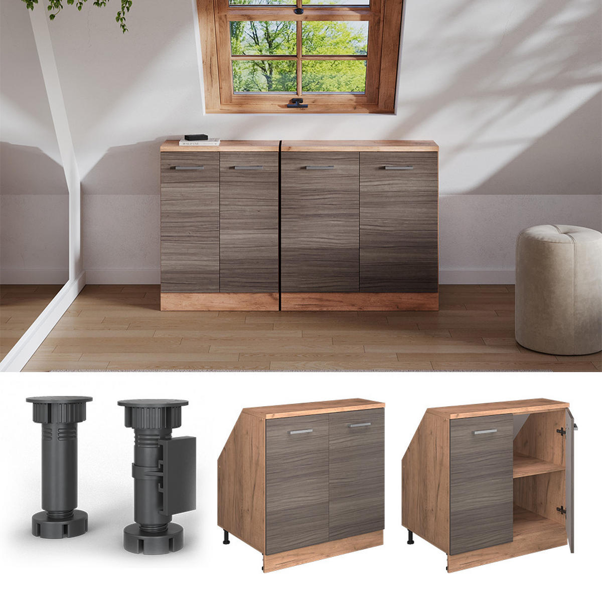 WARDROBE FOR SLOPING CEILING Rion Plemenita Siva 80 x 81.6 cm s 2 vrata, korpus ormara dubine 60 cm - hrast medunac/siva, drvni materijal (80/83.8/60cm) - Vicco