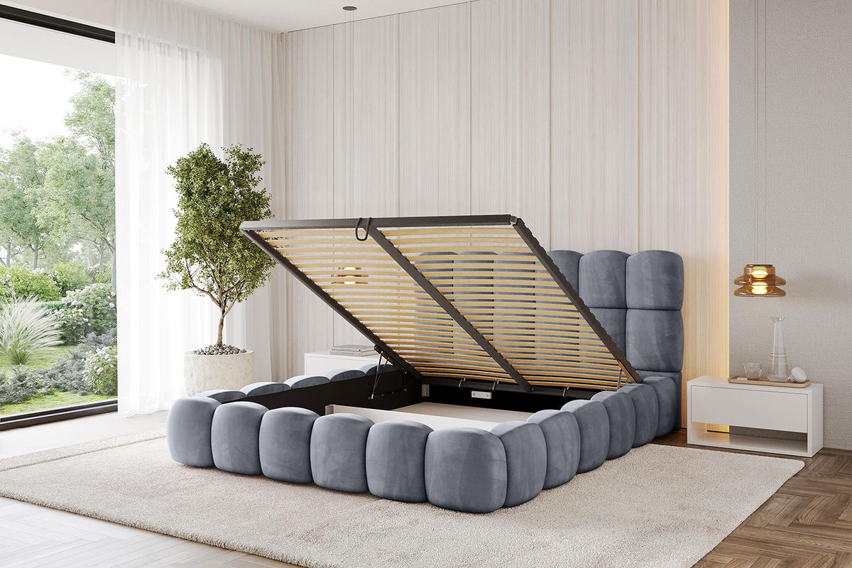 POLSTERBETT mit Bettkasten und Lattenrost, Bett mit Matratze H3/H4 - LEYA 120x200 Grau - Grau, Holzwerkstoff/Textil (120/200cm) - ALTDECOR