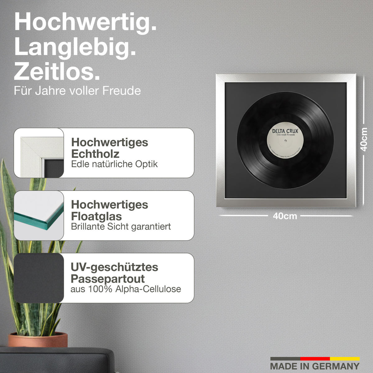 SCHALLPLATTEN RAHMEN 40/40 für die Vinyl - Platinfarben, Holz (40/40cm) - K-Möbel