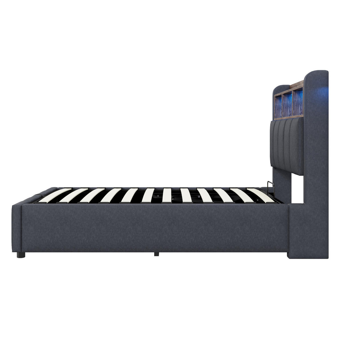 POLSTERBETT aus Leinenstoff 90x200 cm Grau mit LED-Beleuchtung, USB-C und hydraulischem Bettkasten - Grau, Textil (90/200cm) - IVMEU