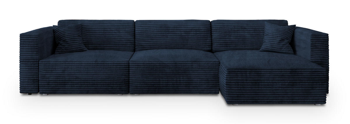 ECKSOFA TOLMO Blau Kordstoff mit Schlaffunktion - Blau, Holz (347/148cm) - MASSENO