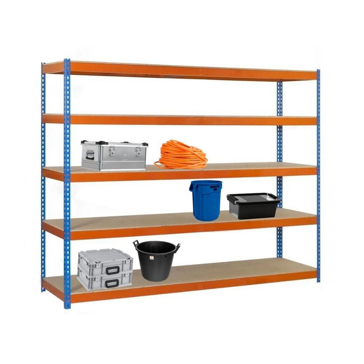 SCHWERLASTREGAL EXTREM WOOD YETI FIVE | HxBxT 300x150x75cm | Fachlast 400kg | Blau-Orange - Gelb, Metall (150/300/75cm) - PROREGAL