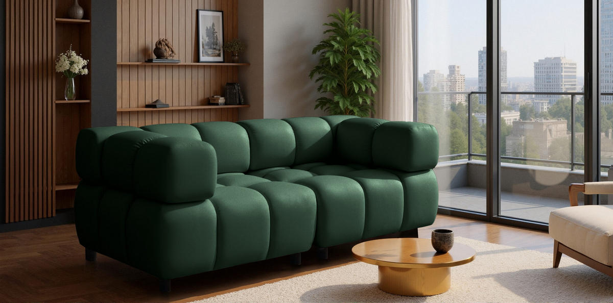 SOFA 3-Sitzer Modular, Couch, Veloursstoff Bluvel, Grün, Bolla - Grün, Holz (192/71/96cm) - Kaiser Möbel