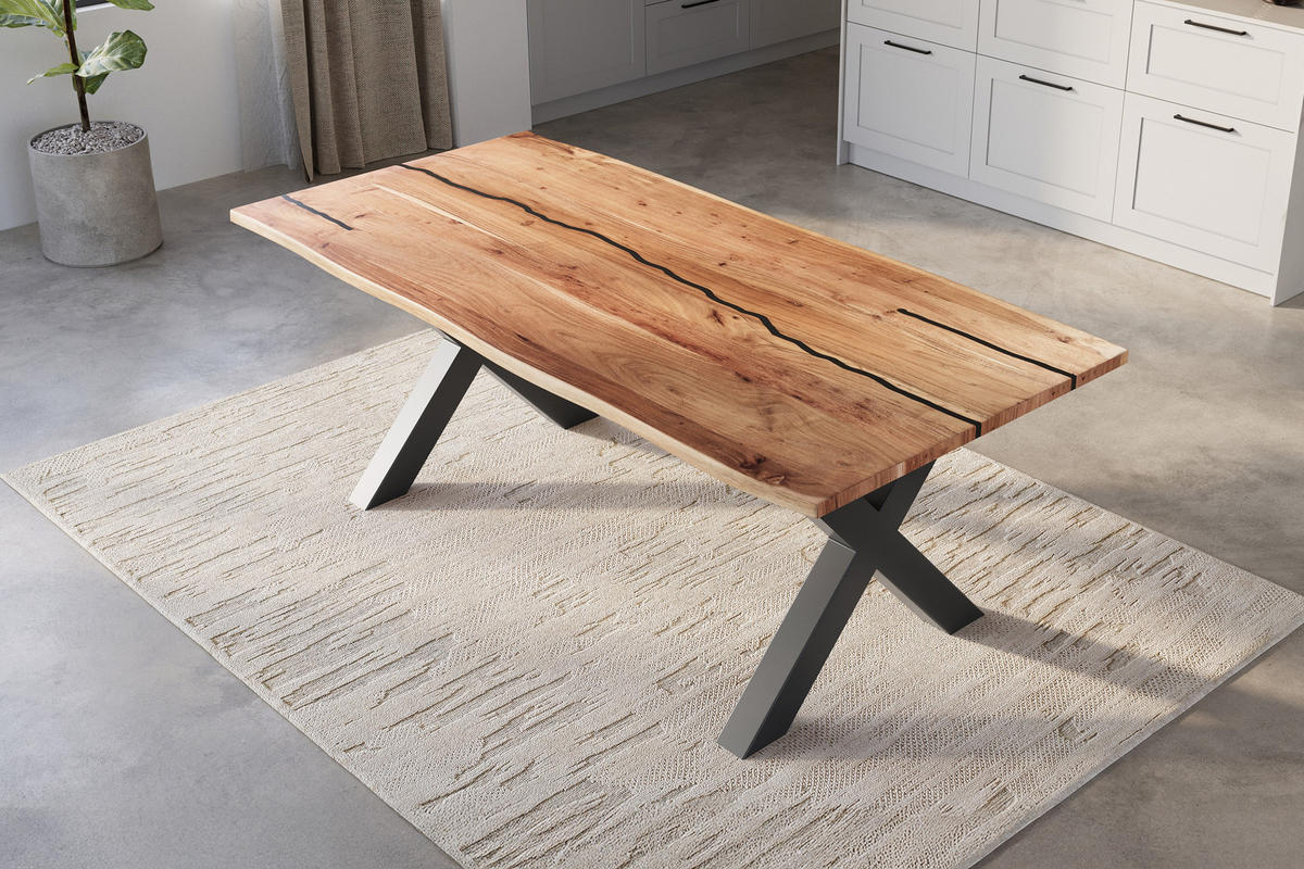 ESSTISCH POLLY - Beige/Schwarz, Holz/Metall (100/220/77cm) - SAM