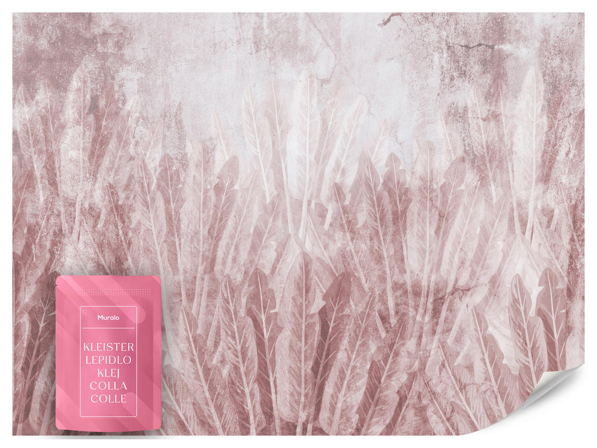 FOTOTAPETE Bananenblätter Beton Abstraktion Retro 350x256 - Rosa, Papier (350/256cm) - Muralo