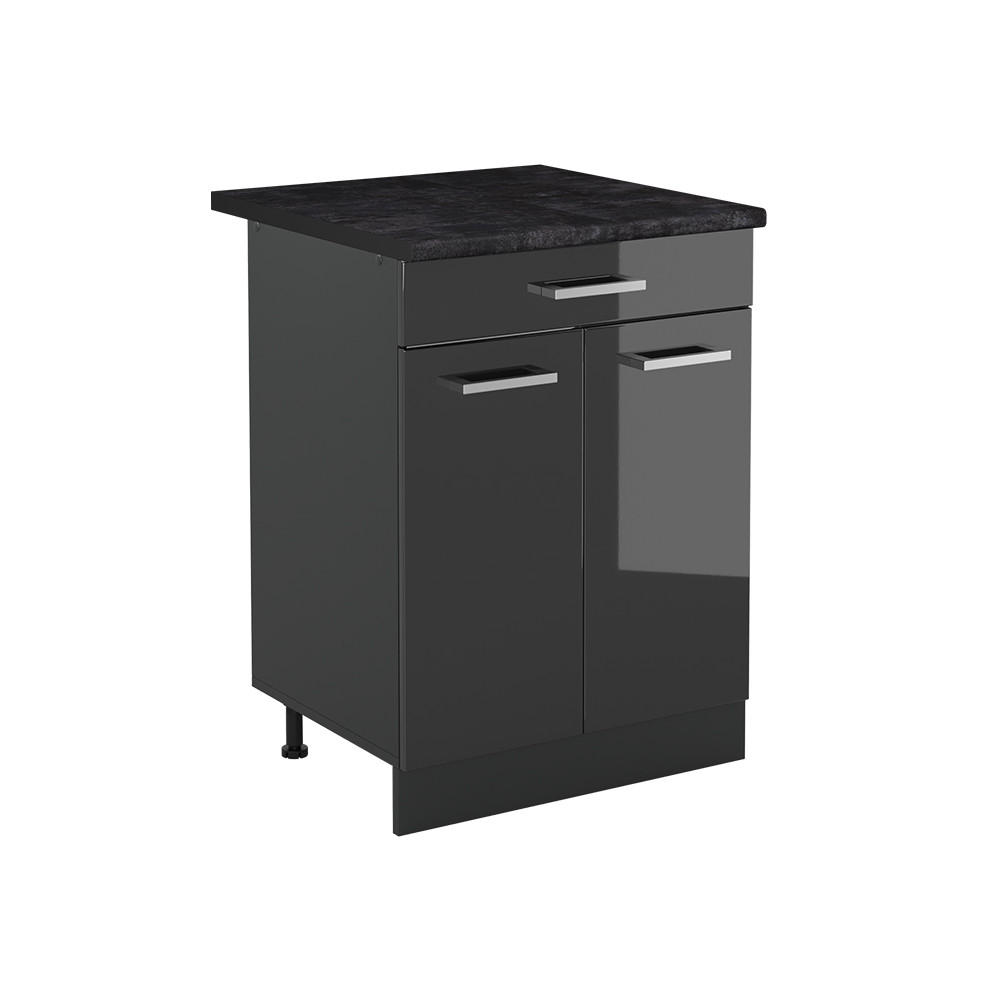 DULAP DE BAZĂ DE BUCĂTĂRIE R-Line, Antracit lucios ridicat/antracit, 60 cm cu sertar стільниця Антрацит - antracit, compozit lemnos (60/81.6/60cm) - Vicco